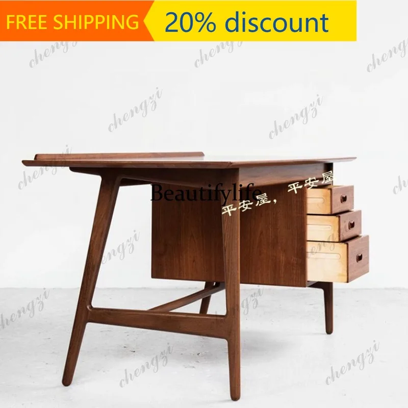 Y132 Medieval Danish teak desk Nordic solid wood multi-functional storage desk writing desk