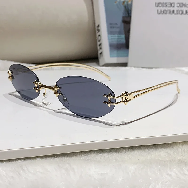 قطع بدون شفة النظارات الشمسية الصغيرة البيضاوي نجمة للنساء موضة جديدة سبائك Y2K نظارات شمسية السيدات الهيب هوب التدرج نظارات شمسية uv400 #1