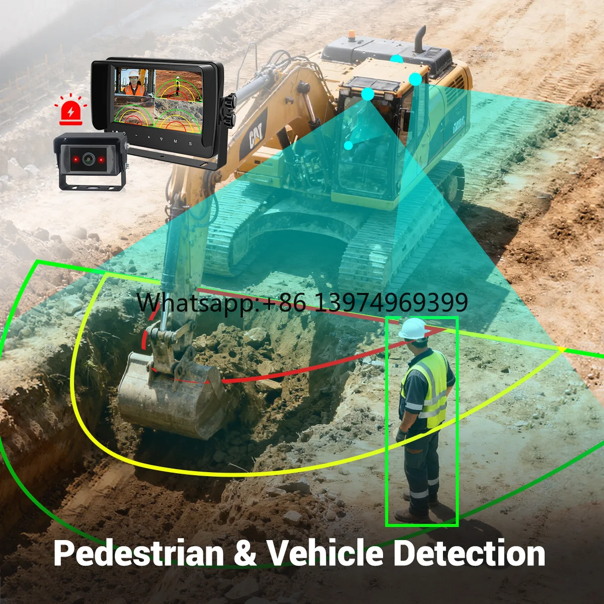 Waterproof Excavator Blind Spot Detection Camera System Dms with Audio and Visual Alarm