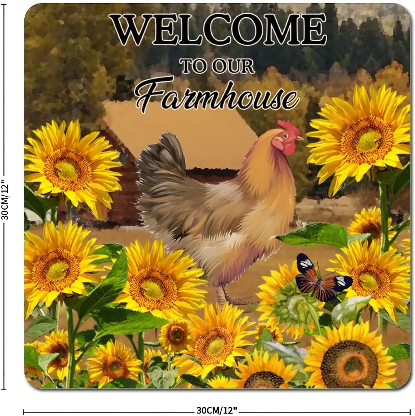 Welcome to Our Farmhouse Metal Sign Vintage Rooster Chicken Sunflower Butterfly Tin Signs Wall Art 12 Inch Custom Made