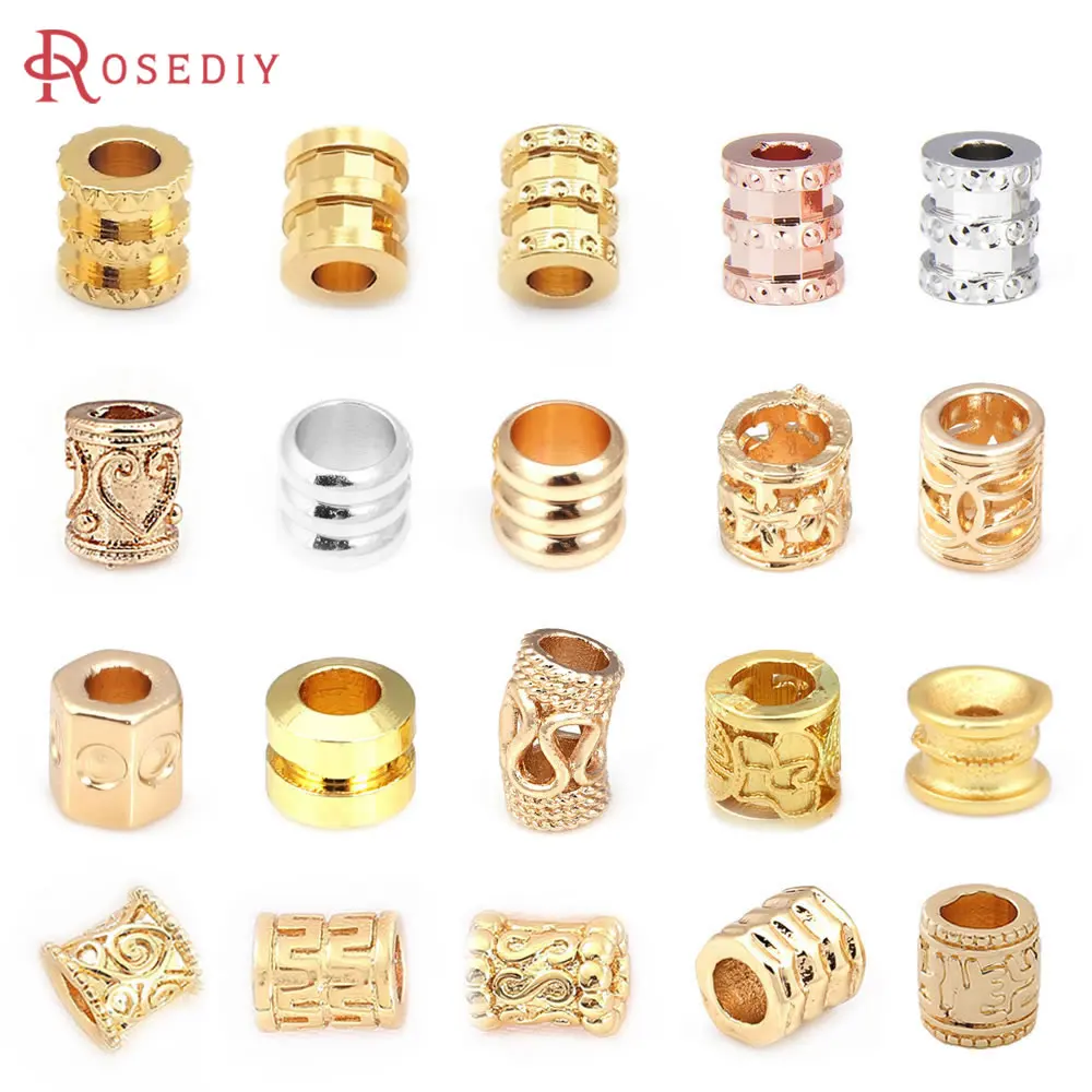 

18K Gold Color Brass Cylinder Hollow Spacer Large Hole Bracelet Beads Jewelry Bracelets Making Supplies Findings Diy Accessories