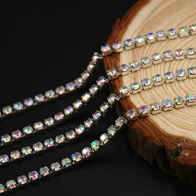 Top Quality Silver Base Clear AB Crystal Intensive Silver Base Style diy Beauty Accessories Densify Claw Rhinestone Chain
