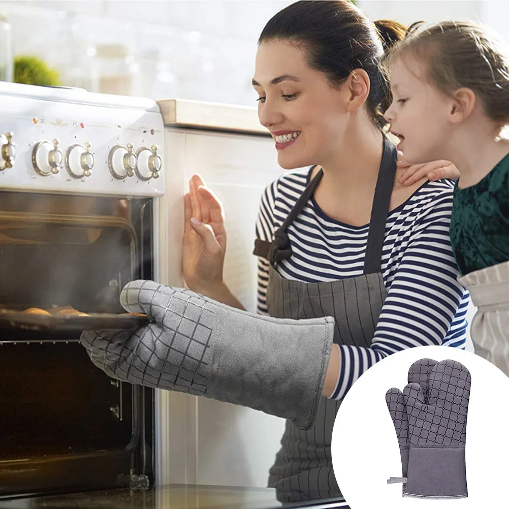 

1Set Oven Gloves Set Heat Resistant Microwave Mitts Anti-Scald Cooking Baking Kitchen Supply Oven Mittens