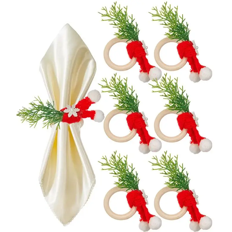 Christmas Napkin Rings Set Handmade Napkin Holders Christmas Hat Scarf Pine Needles Napkin Rings Set Of 6 Dining Table Setting