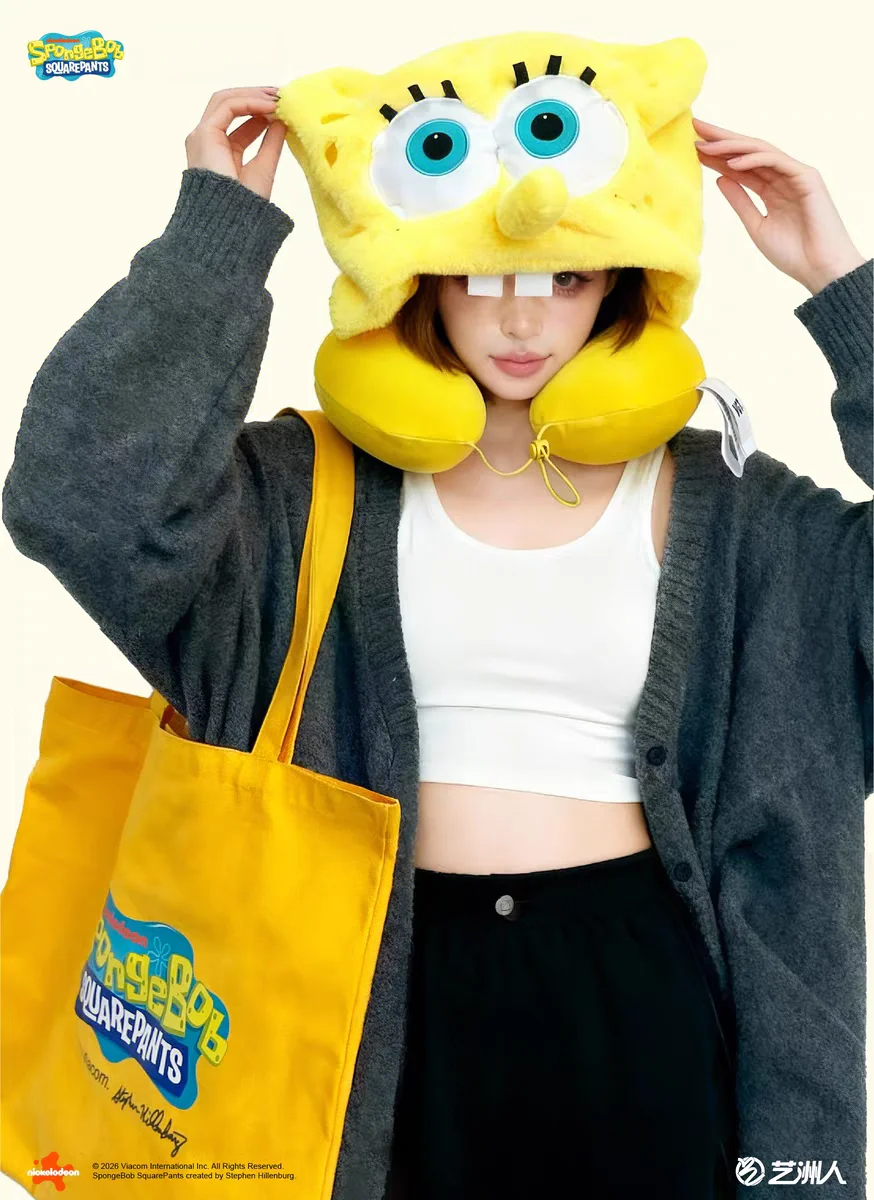 

SpongeBob SquarePants Bikini Bottom Residents Hooded U-shaped Pillow Cute Cartoon Travel Neck Pillow Collection Gift