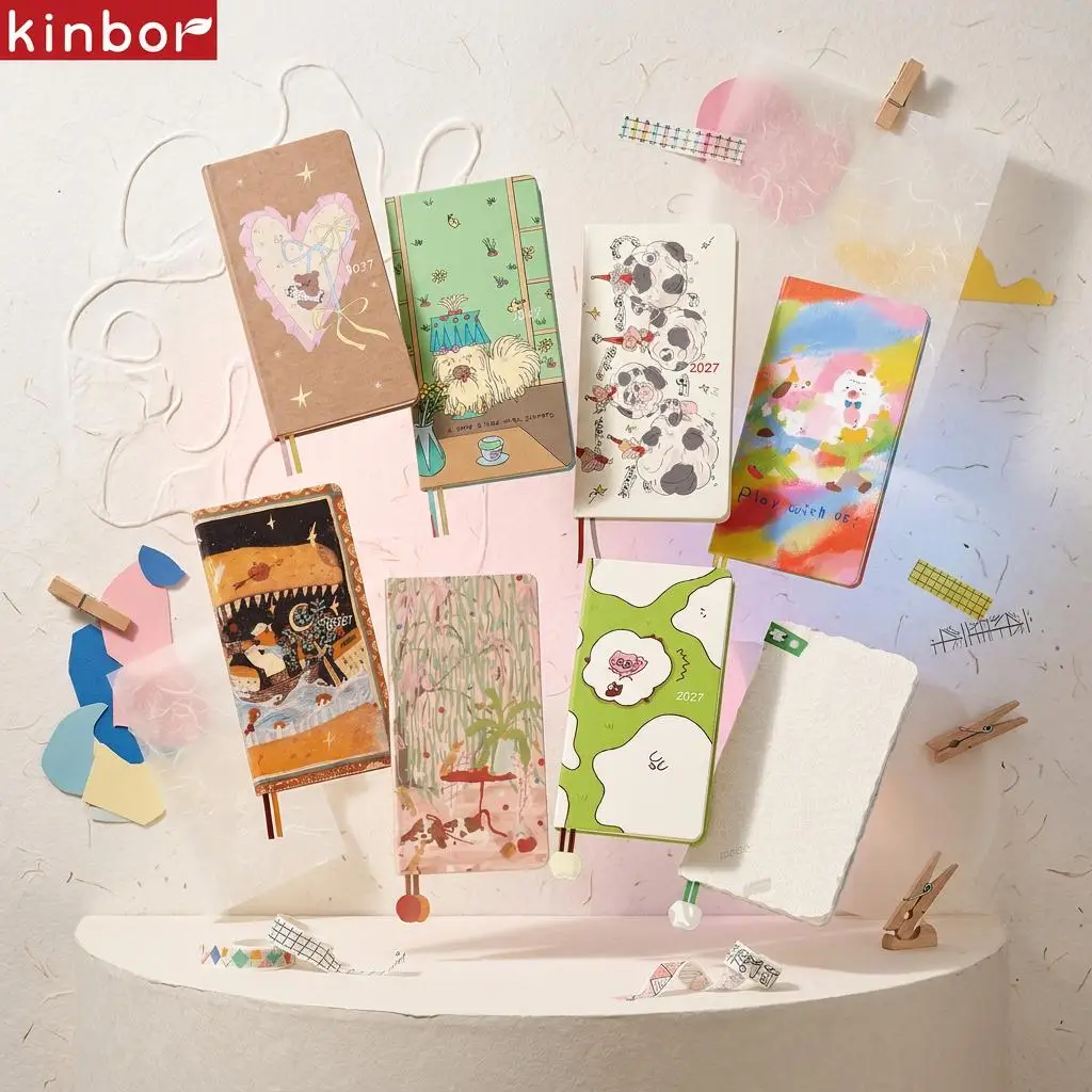 2027 Cute Cartoon Illustration Weekly Planner Notebook, Kinbor Undated Weekly Schedule Book, Kawaii Aesthetic Journal Stationery