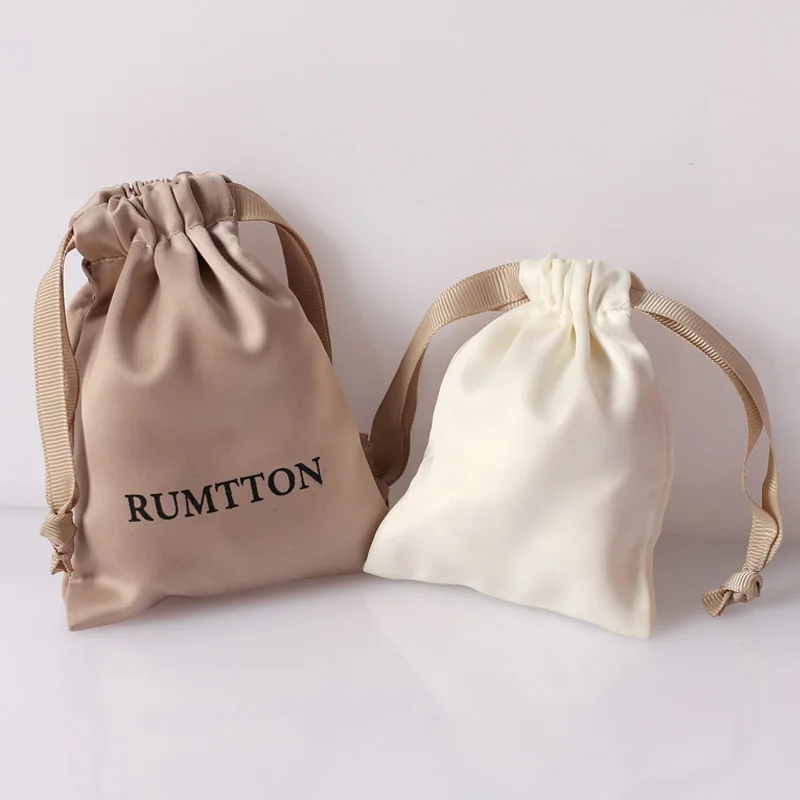 Custom Logo Small Thicker Satin Drawstring Bag Luxury Matte Silk Gift Dust Sack Necklace Ring Stud Jewelry Pouch