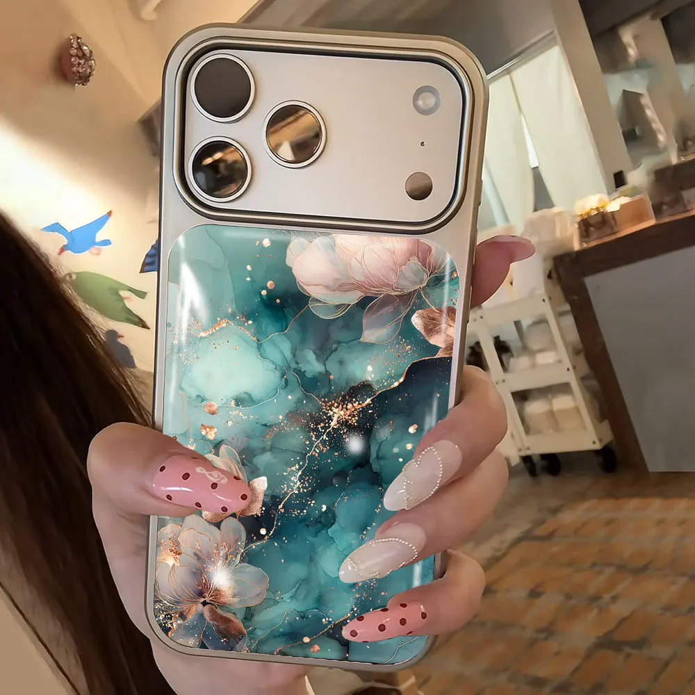 

Light Luxury Blended Flower Electroplated Drop Glue Phone Case For iPhone 16 15 14 13 12 11 17 Pro Max 16 15 13 Pro 17 Air Cover