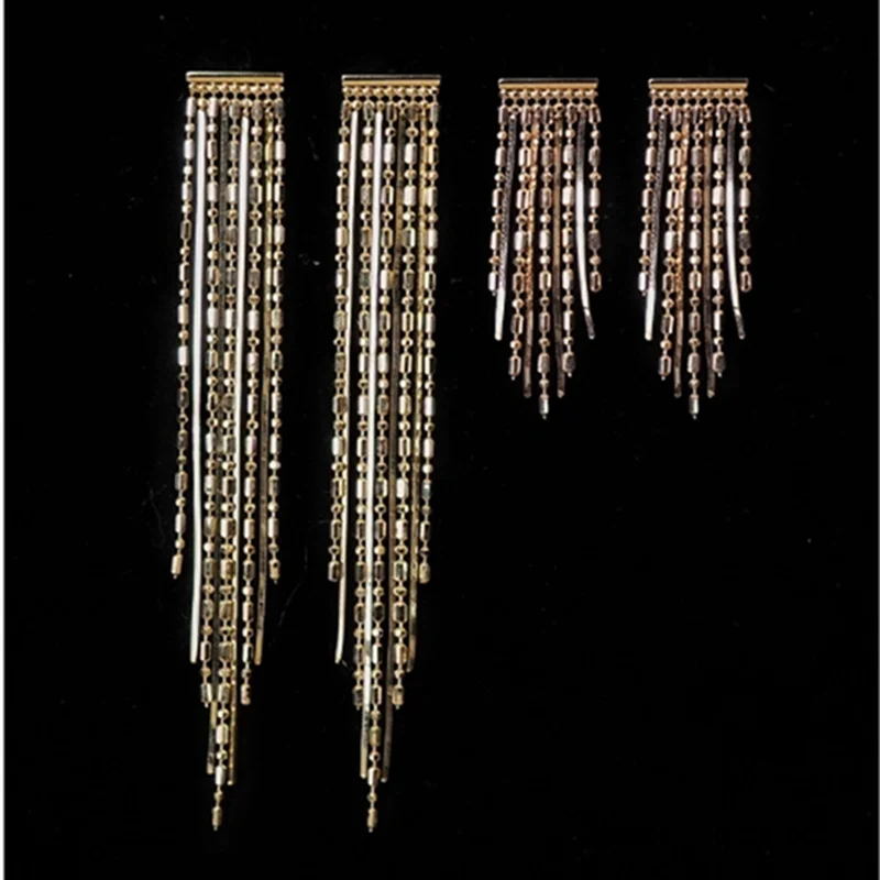 

18K Real Gold Long Drop Tassel Earrings Jewelry (AU750)Women Sleek Chain Fringe Dangle Earrings for Wedding Prom Valentine Lady