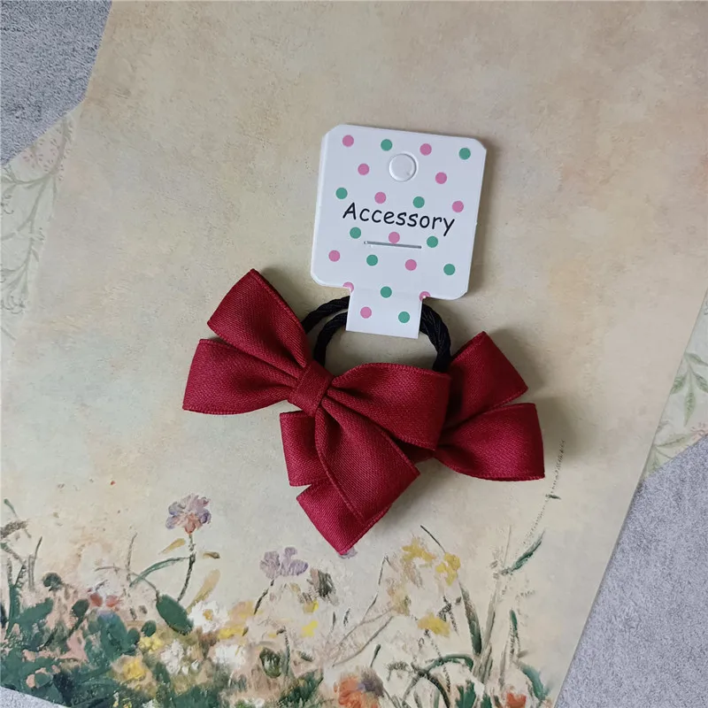 2023 Baby Head Rope Sweet and Cute Little Girl Kid Rubber Band Wine Red Mini Butterfly Knot Hair Rope Hair Ring Headflower