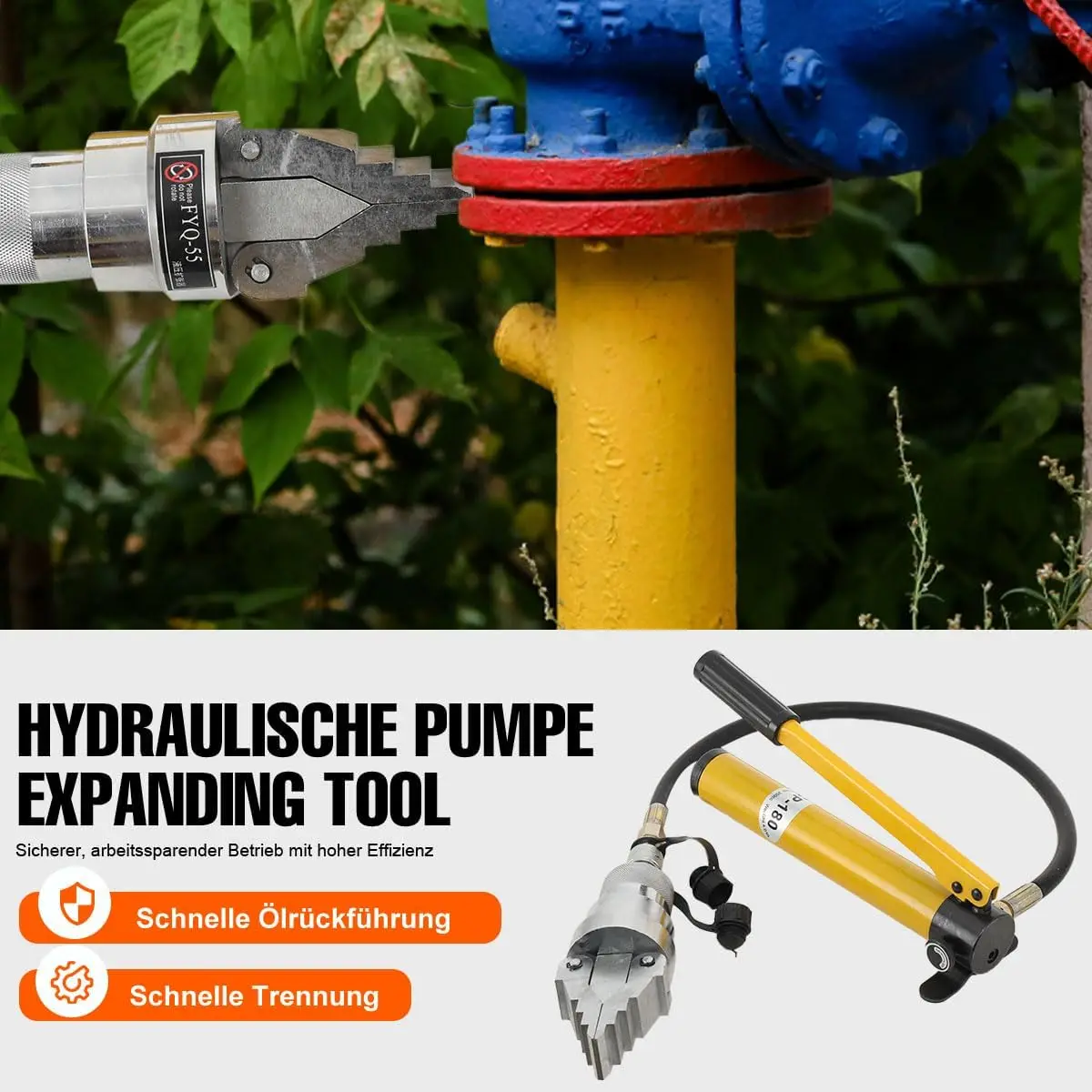 Hydraulischer Flanschverteiler, 12 Zähne, tragbarer manueller Flanschverteiler, Flanschverteiler-Werkzeugsatz mit manueller Hydraulikpumpe CP-180 – Detail 2