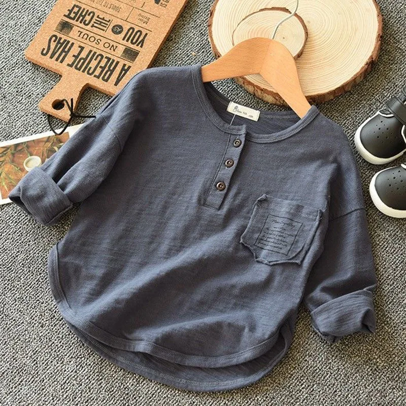 Bamboo Cotton Spring Childrens Clothing 2026 New Style Boys Long Sleeved T Shirt Childrens Base Shirt Top