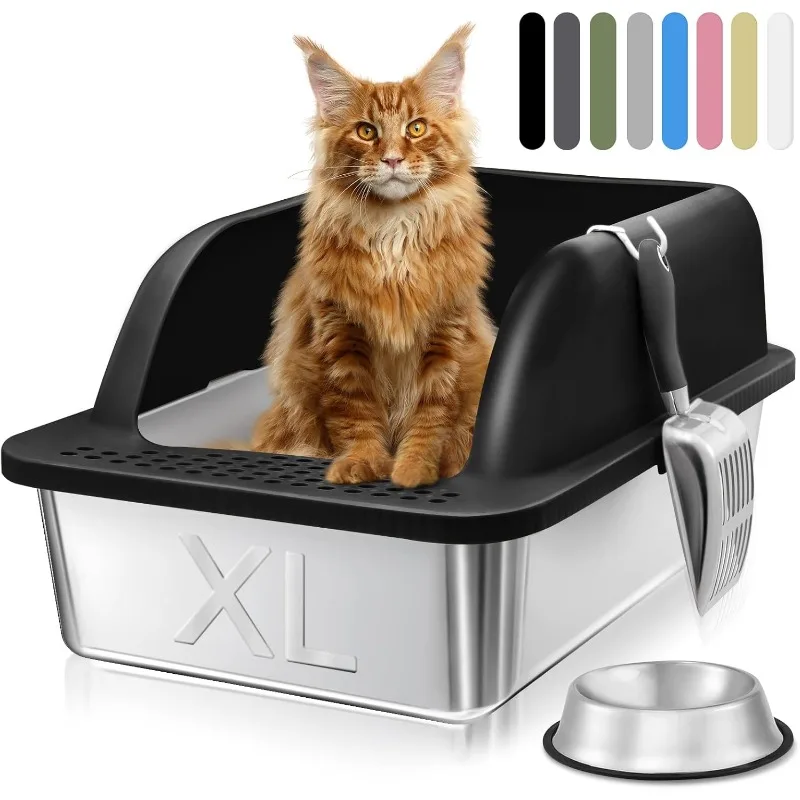 Stainless Steel Cat Litter Box with Lid, 24'' x 16'' x 12'' Metal Cat Litter Box with Litter Scoop, Easy Clean Metal Kitty