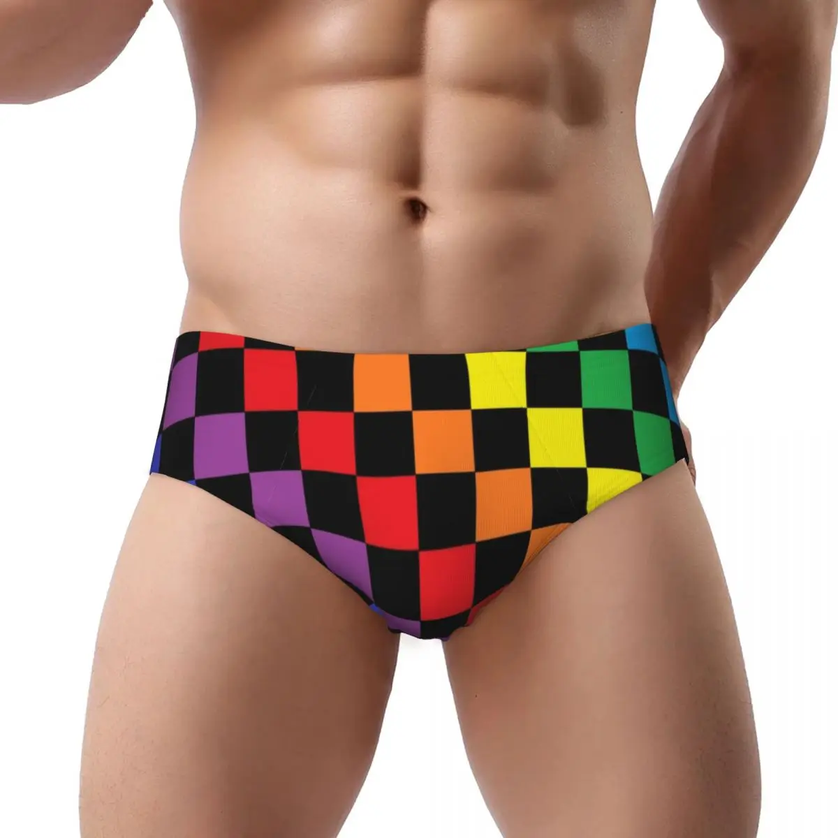 

Custom Mens Rainbow Checkers Checkerboard Men Brief Panties Male Soft Underwear Underpants