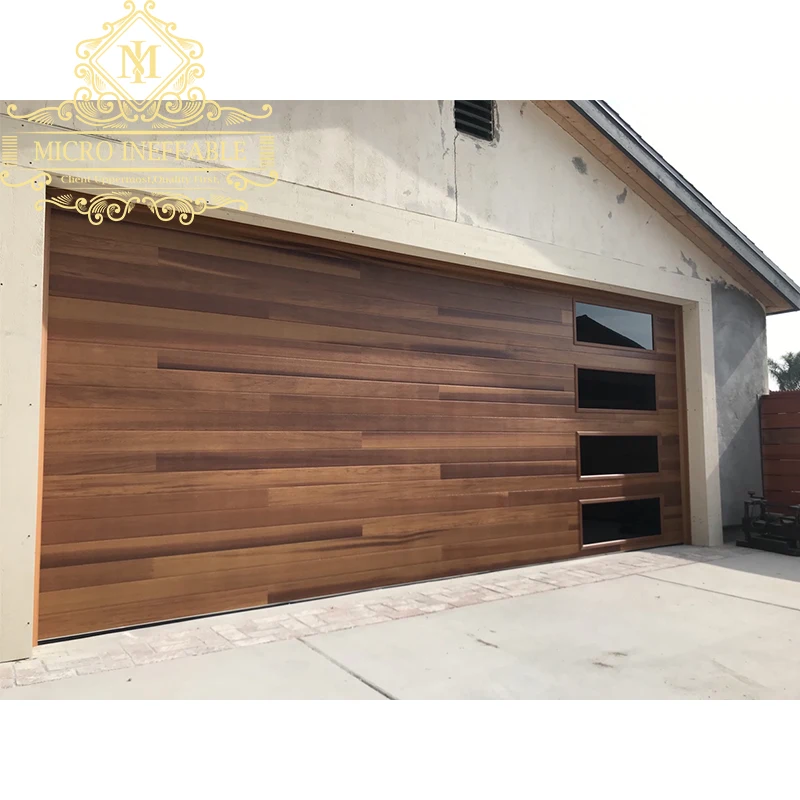 

Remote Control Inserted Sectional Garage Door with Window, Residential Modern Design, Galvanized Steel, Wooden Veneer, Hot Sale