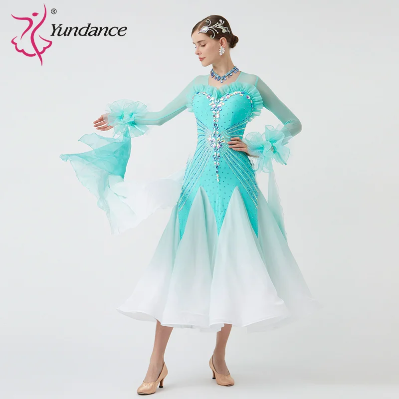 

B-23011 New Women Modern Dance Rhinestone Color Diversity Dress Ballroom National Standard Waltz Competition Performance