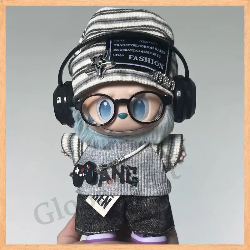 

For Labubu 17cm Cloth Korean Grey Star Hat Suit Pull Bubu Baby Clothes 123rd Generation High-energy Hope Vinyl Doll Clothes