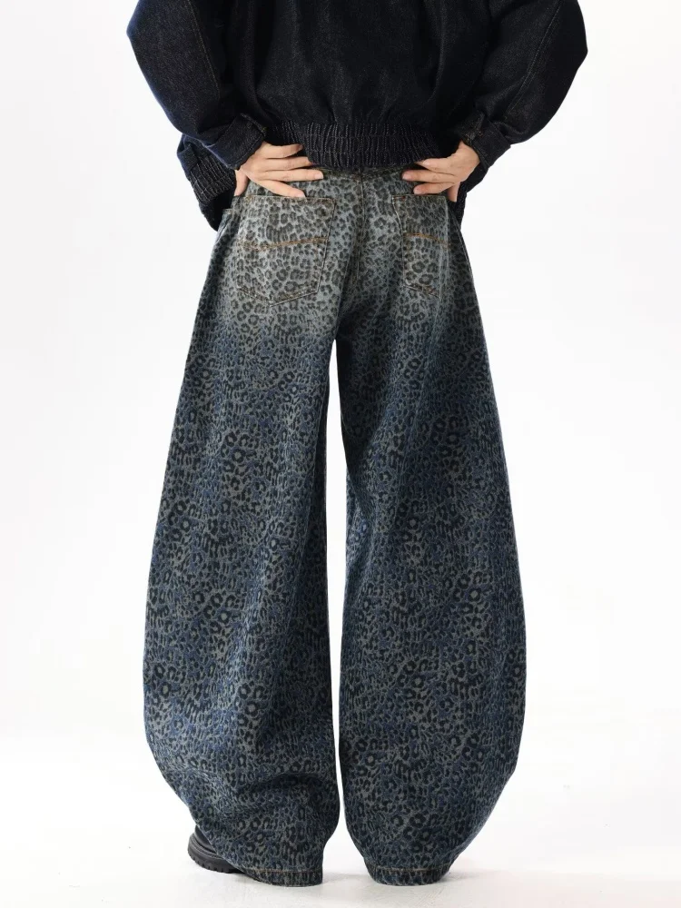 2025 Ropa Y2K Fashion Blue Leopard Baggy New Jeans Pants For Men Clothing Wide Leg Streetwear Luxury Denim Trousers Moda Hombre