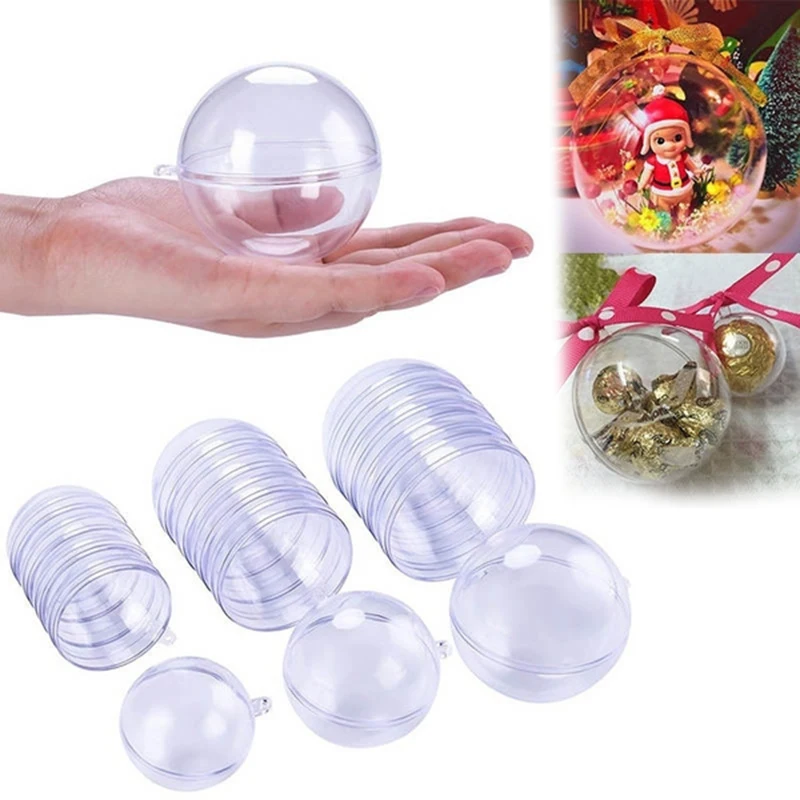 

1X 4/5/6/7/8/9/10cm Transparent Open Plastic Christmas Ornament Ball Clear Bauble For Xmas Party Kid Gift Present Box Decoration