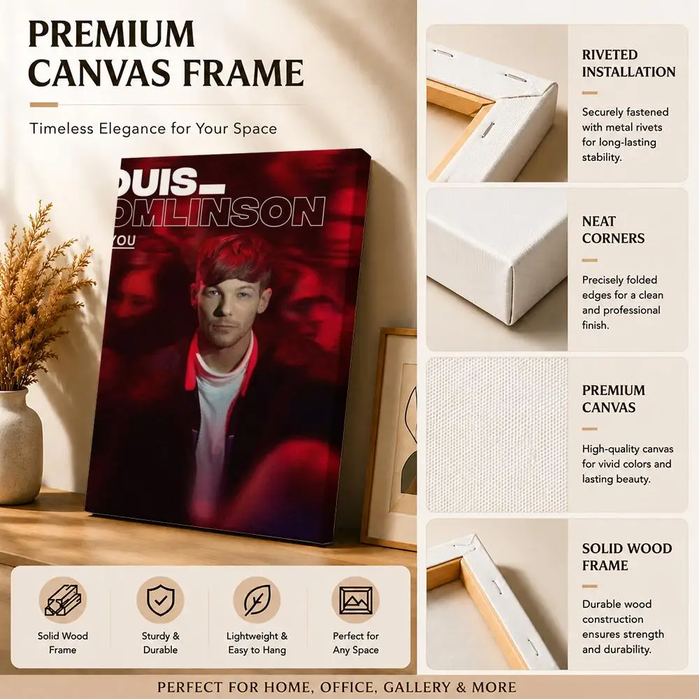 Pop Rock Singer L-Louis T-Tomlinson Framed Wall Painting Canvas Art Poster with Solid Wood Frame for Living Room Home Decor