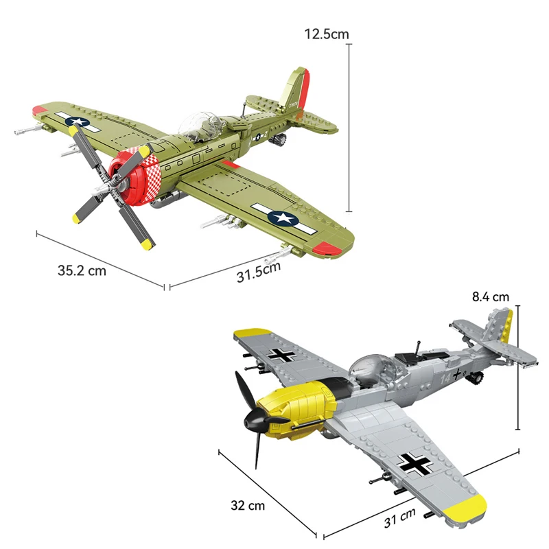 WW2 German BF109 Military Main Battle Fighter 1:32 Model MOC US P47 Air Force Flight Weapon Building Block Model