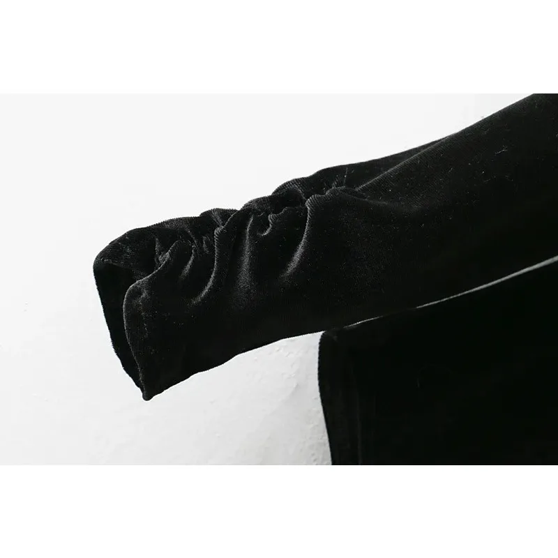 Vrouwen Sexy Cross V-hals Fluwelen Bodysuit Shirt Vrouwen Schouder Kralen Chic Siamese Blouse Retro Playsuits Femininas Blusas