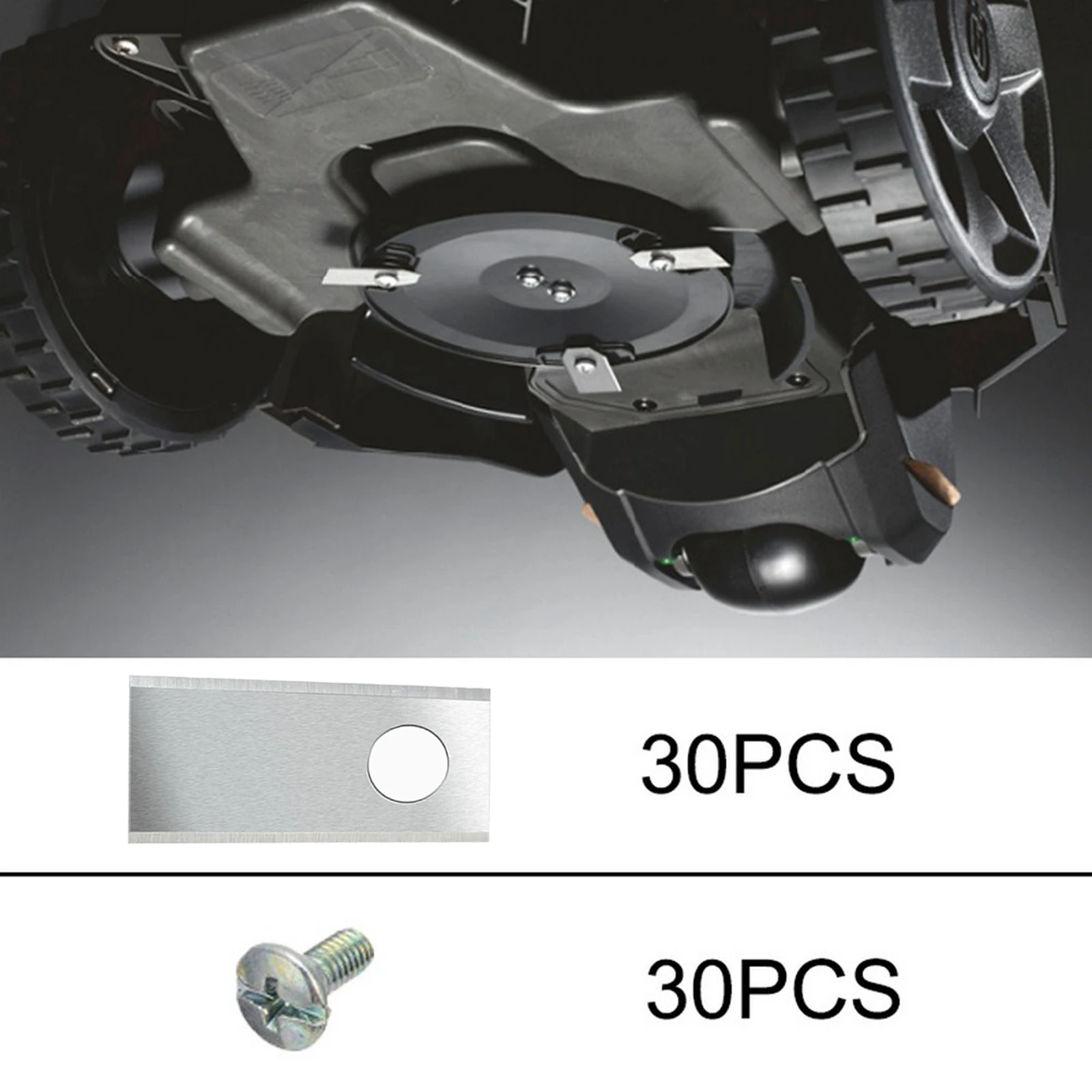 30 szt. Kosiarka do trawy ostrze ze stali nierdzewnej zamiennik ze śrubą do robotów MIIMO, ruchoma maszyna do cięcia 39.2*17.5*0.5mm