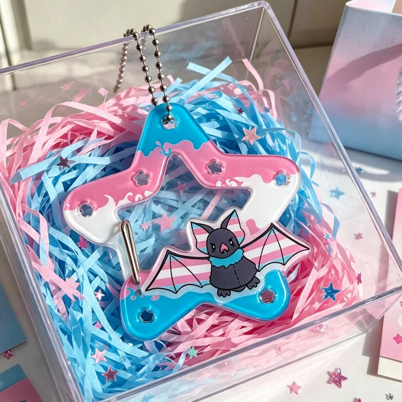 Transgender Pride Bat Acrylic Carabiner Keychain Cute LGBTQ Bat Charm Cosplay Accessory Decorative Pendant For Backpack Handbag