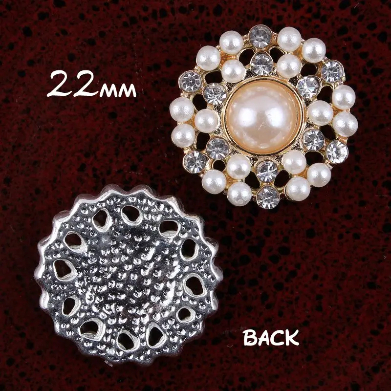 10pcs/lot 22MM 2 Colors Vintage Boutique Craft Metal Flatback Rhinestone Button Pearl Center For Wedding Dress DIY Baby Headband