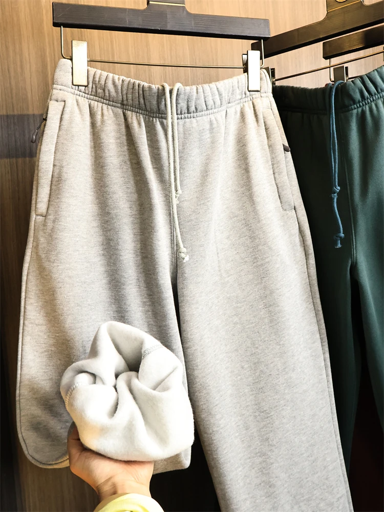 

Мужские повседневные брюки с прямыми штанинами на подкладке Fce, теплые удобные универсальные осенне-зимние модные брюки для отдыха базового цвета