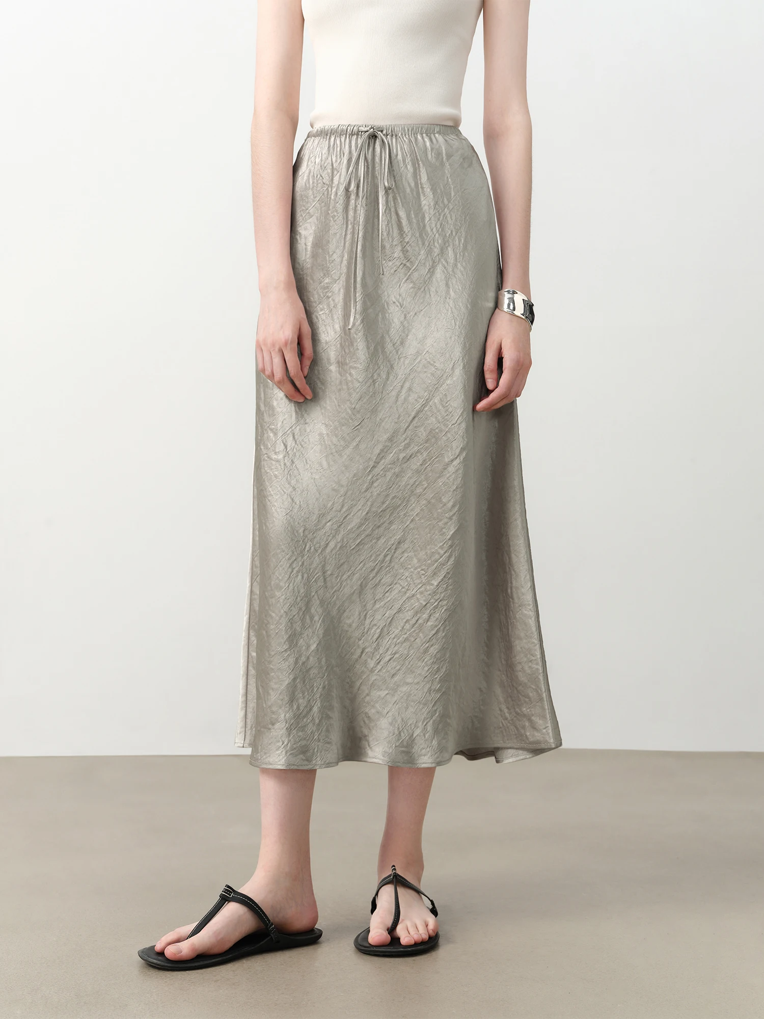 ZIQIAO Petite Size Elegant Satin Skirt For Women 2025 Summer New Arrival Casual Versatile High-end A-line Long Skirt 25ZQ92421