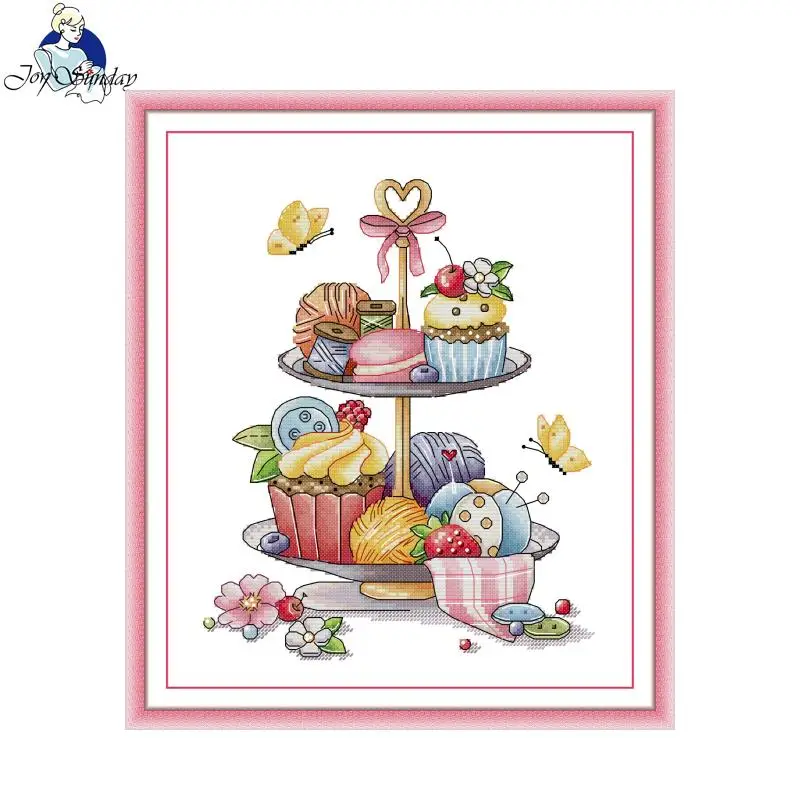 

JoySunday Cross Stitch Kit Handmade Cake HD Pattern Aida 16CT 14CT 11CT Counted Stamped or Unprinted Fabrics DIY Embroidery Kits