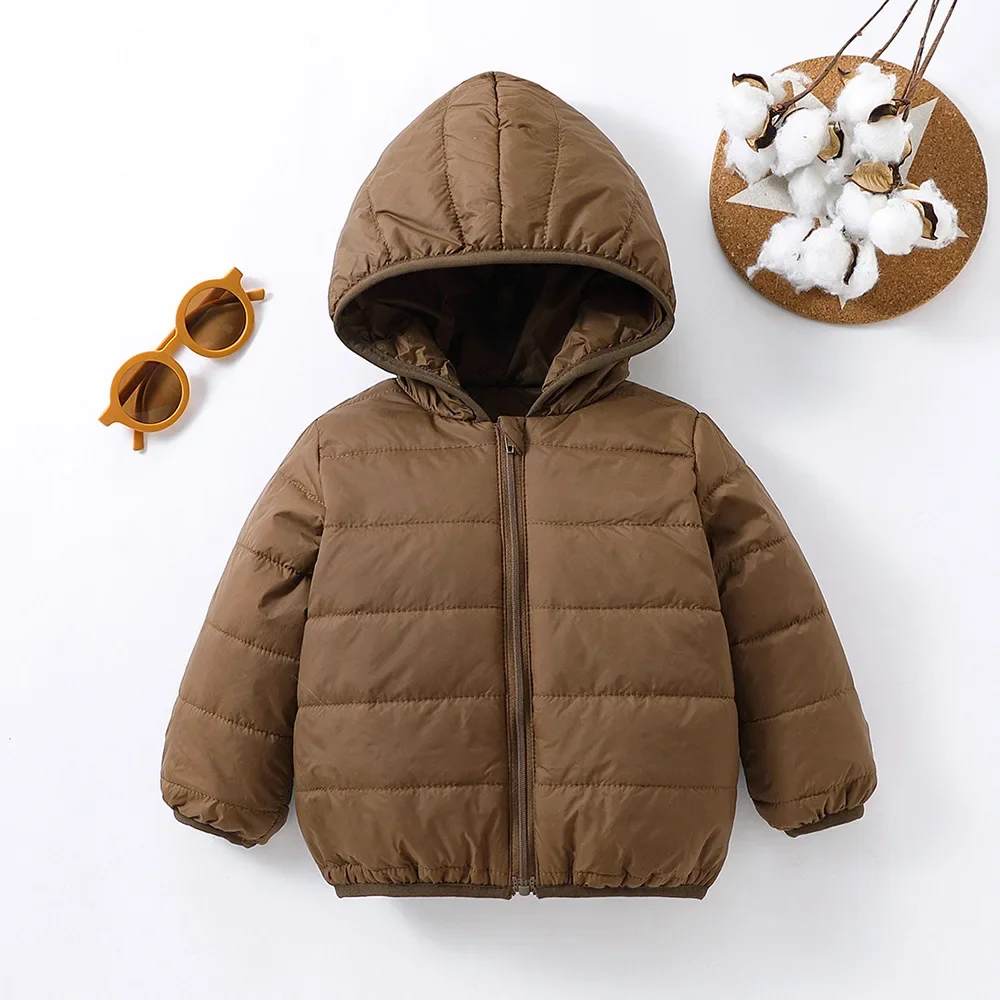 

Kids Winter Jacket Korean Solid Color Quilted Hooded Keep Warm Cotton Clothes Cute Fashion Soft O-neck Casual Warm