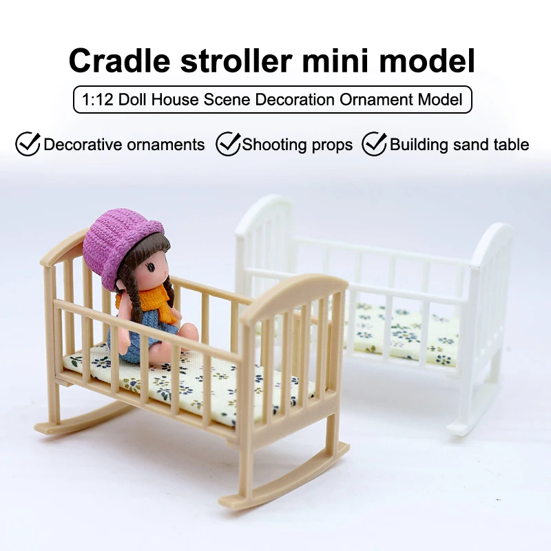 1/12 casa de bonecas cama de bebê em miniatura quarto de bebê berço cama berço casa de bonecas móveis de madeira acessórios para casa de boneca