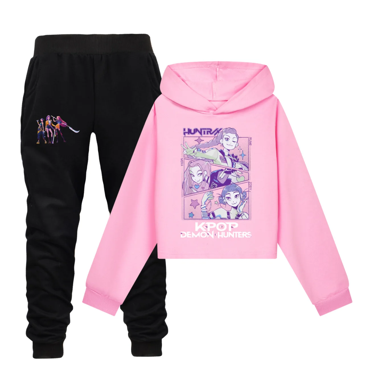 

Y2K Hoodies KPop Demon Hunters Pants 2Pc Set for Boys Girls Fashion Cartoon Korean Anime Printed Children's Clothing Sportsuit