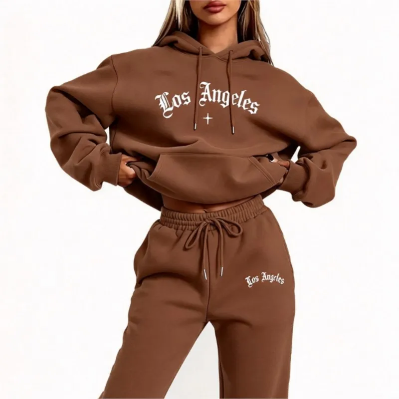 2026 letter printed sportswear set women's hooded sweatshirt long pants set spring and autumn winter warm suit Leisure Wear Set