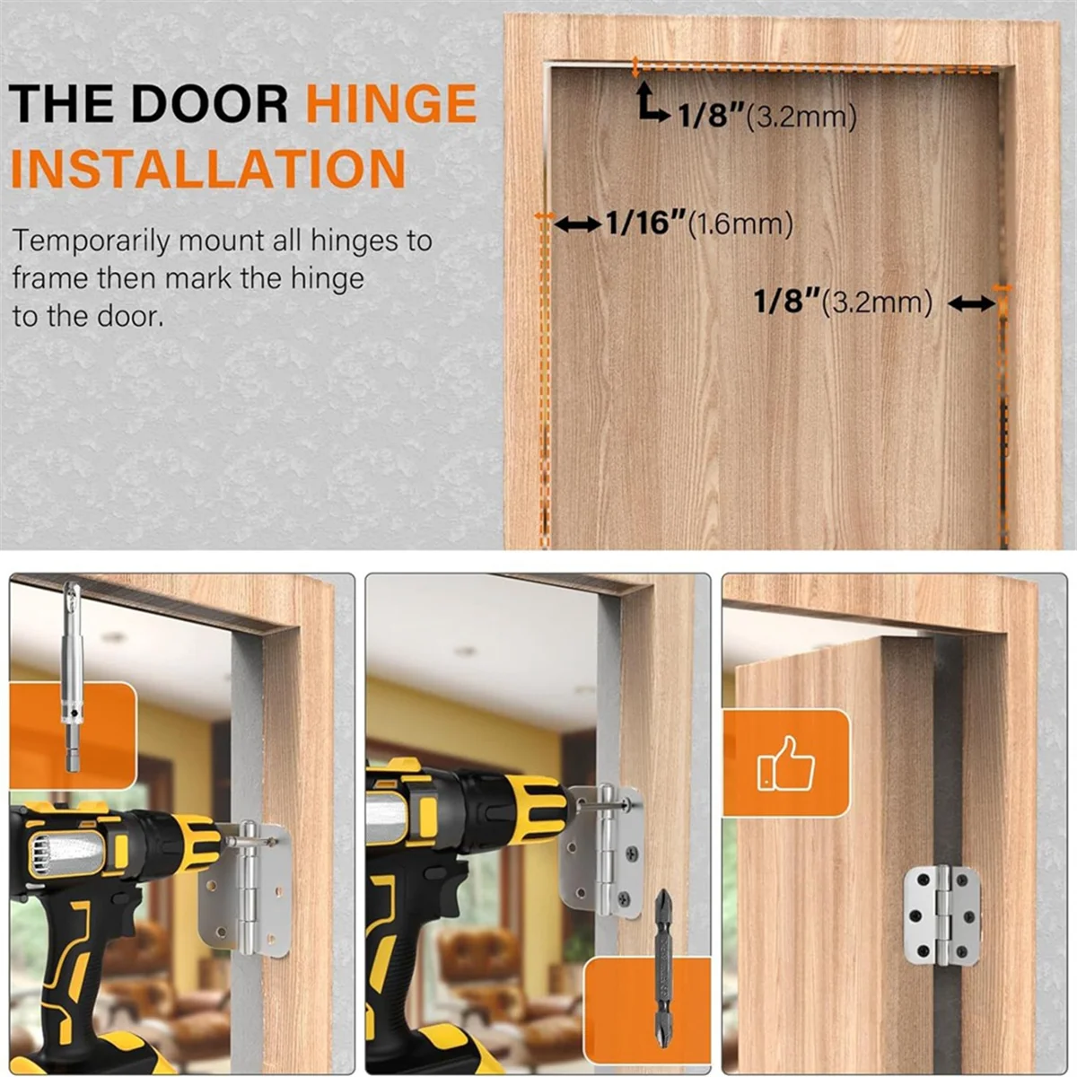 

#17V Tools & Building Supplies,Door Hinge Jig, Door Hinge Template with 8 Hinge Sizes,Black