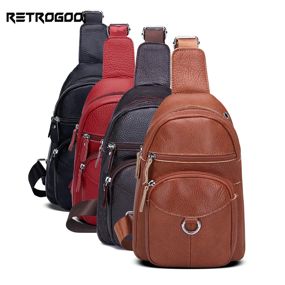 

RETROGOO Genuine Leather Sport Running Chest Bag Fashion Women Crossbody Phone Bag Blet Bag Small Mini Shoulder Messenger Pack