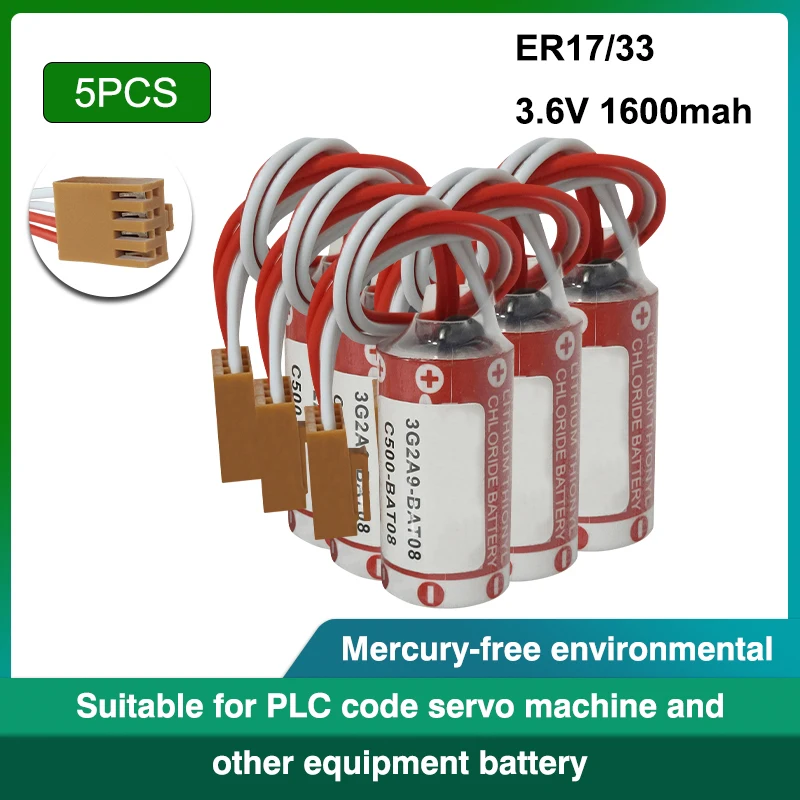 5pcs Original NEW Batteries ER17/33 3.6V 17330 C500-BAT08 3G2A9-BAT08 PLC Battery With 4 Hole plug