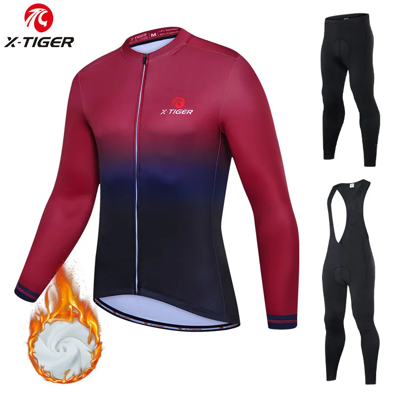 

X-TIGER Winter Thermal Fleece Cycling Set Mens Jersey Suit Sportswear MTB Cycling Clothes Ropa Ciclismo Cycling Jerseys Set