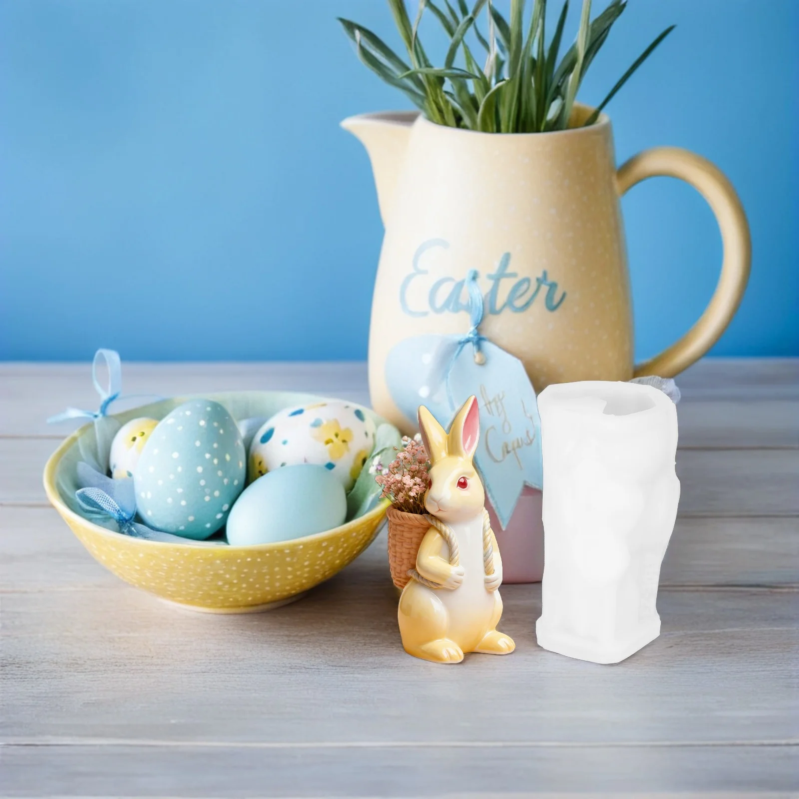 

Silicone Mold Bunny With Basket Design Resin Rabbit Shaped Craft Accessory Diy Easter Decor Molds - Jewelry Making Tool