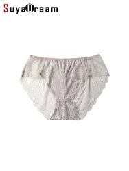 SuyaDream 2pcs/lot Women Lace PANTIES 100% Natural silk Sexy Beriefs Low Rise Underwear Nude Pink Everyday Underwear