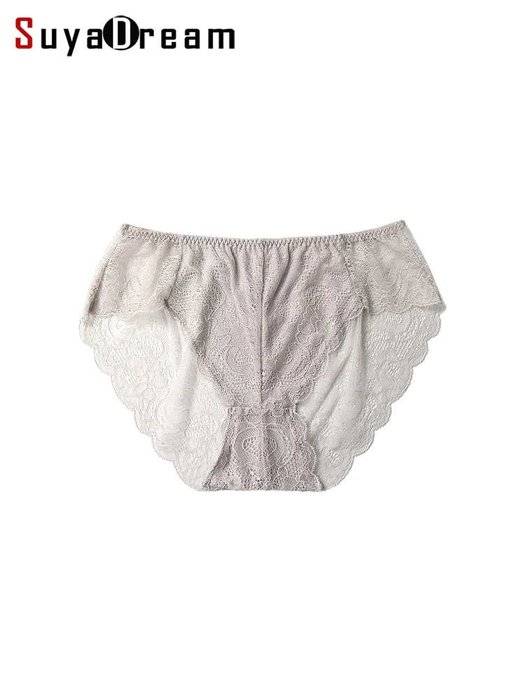 SuyaDream 2pcs Women's Lace Panties Set 100% Natural Silk Low-Rise Sexy Briefs Nude/Pink - Daily Comfort Underwear