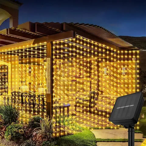 Solar LED Curtain Light Outdoor Garland Solar Fairy String Light Pavilion Garden Party Holiday Christmas Decor