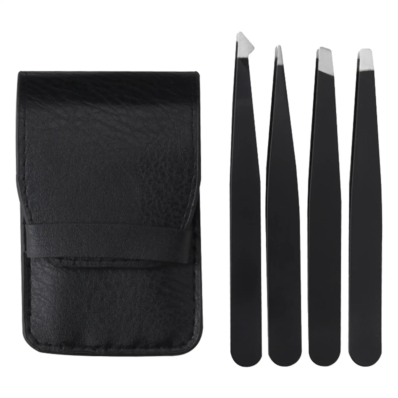 Precision Eyebrow Tweezer Set 4 in 1 Stainless Steel Pointed Slant Flat Tip Tweezers for Facial Hair Shaping False Eyelash
