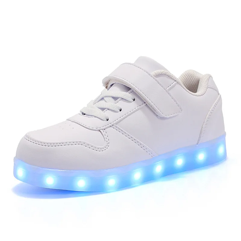 Children Sport Shoes LED Luminous Shoes Leather Flat Board Shoe USB Charging Light Up Sneakers Boys Girls New Casual Footwear