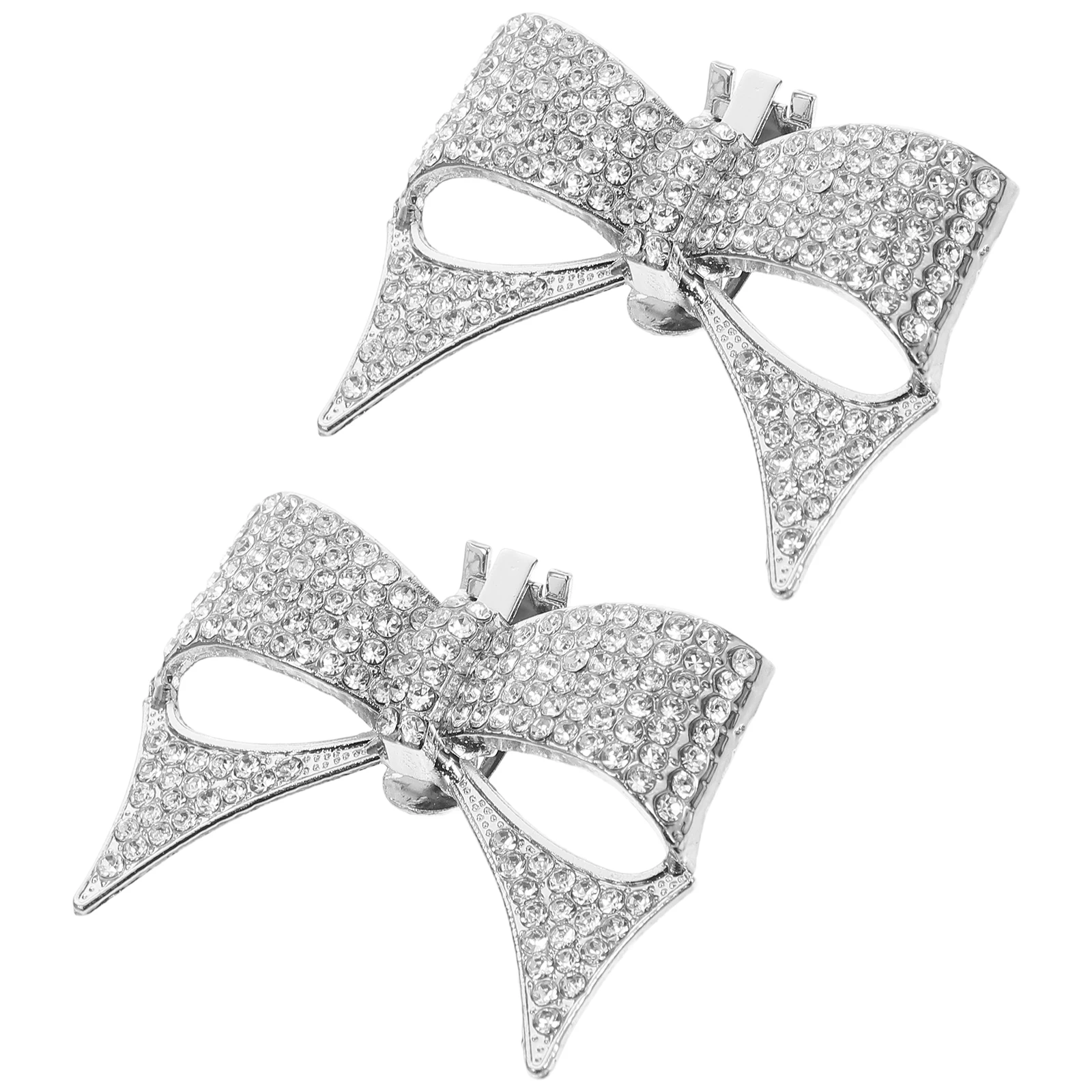 

Shoe Flower Ornament 1 Pair Silver Rhinestone Bowknot Decor Elegant Attachable Reusable Wedding Party