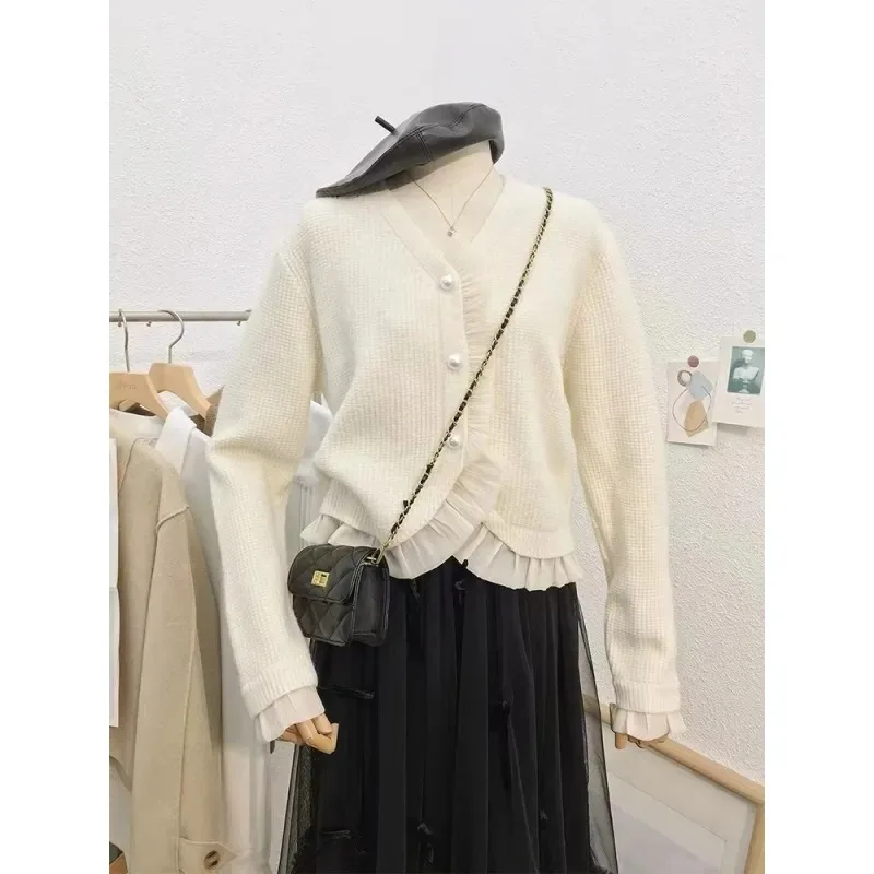 

Кружевной вязаный кардиган для женщин, весна 2022, новый свитер с длинными рукавами, куртка