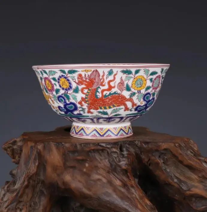 

Antique collectible: Qing Dynasty famille rose porcelain bowl with kylin pattern