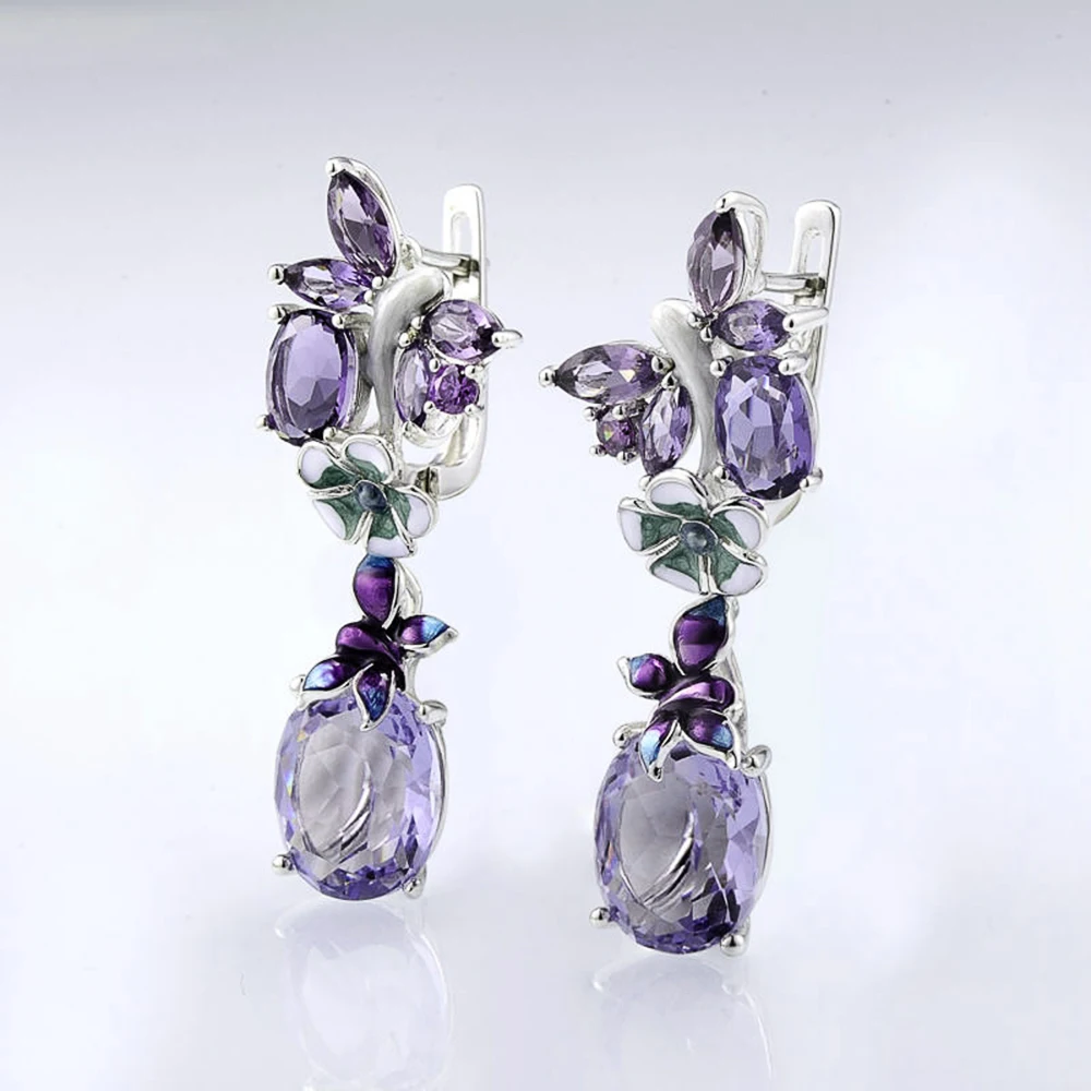 Romantic Purple Butterfly Earrings Women Vintage Party Elegant Female Accessories Fine Anniversary Gift New Drop Earrings